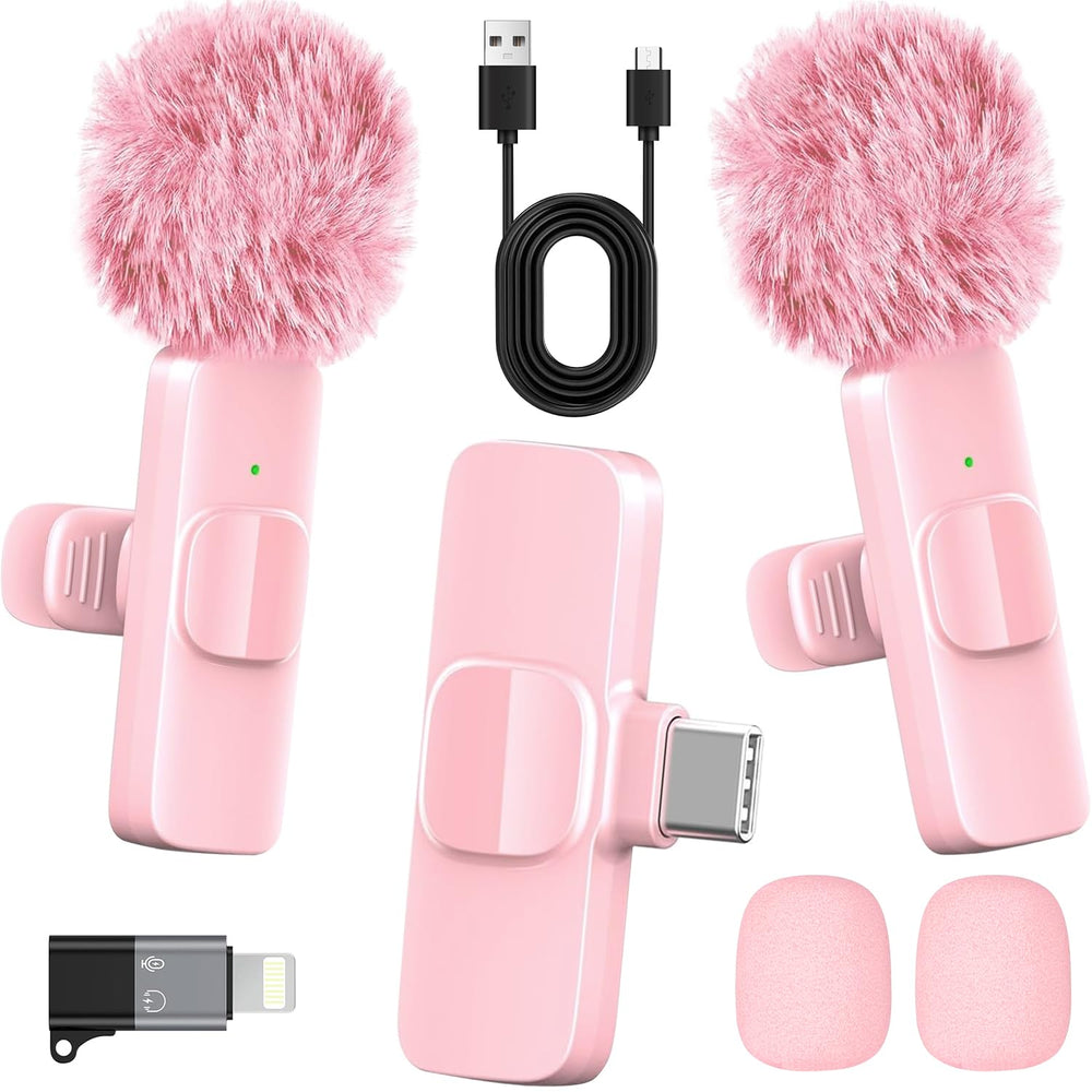 Hongjieyuan pink wireless lavalier microphone for iPhone and Android, compact and versatile
