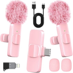 Hongjieyuan pink wireless lavalier microphone for iPhone and Android, compact and versatile