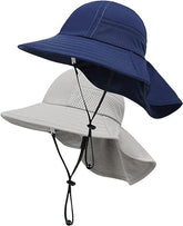 Hongteya toddler sun hat with wide brim shields face and neck from strong sun.