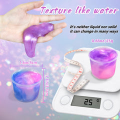 HOOLYUK unicorn slime pack close-up showing soft, non-sticky texture.