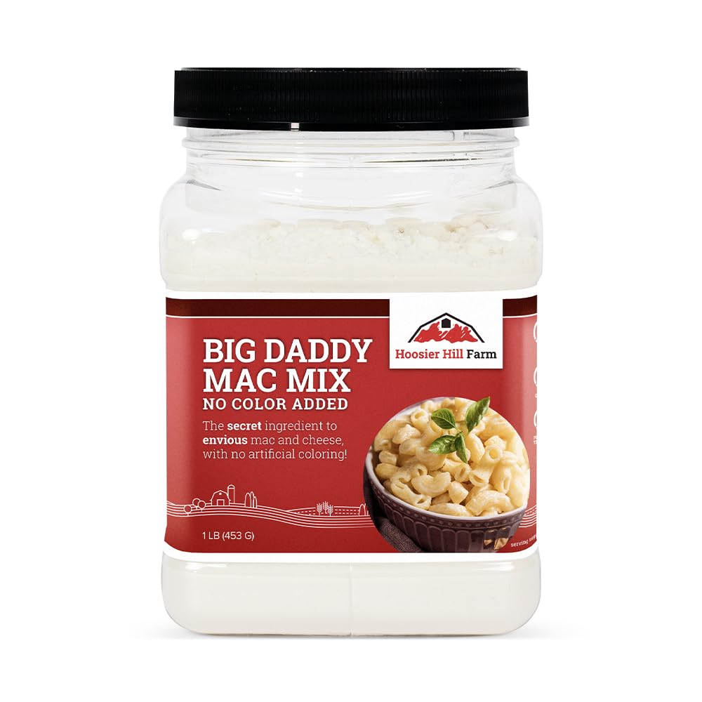 Hoosier Hill Farm Big Daddy Mac Mix powder in a jar for quick cheddar mac and cheese