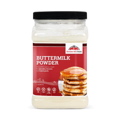 Hoosier Hill Farm Buttermilk Powder bottle pour for quick mixes and fluffy results.