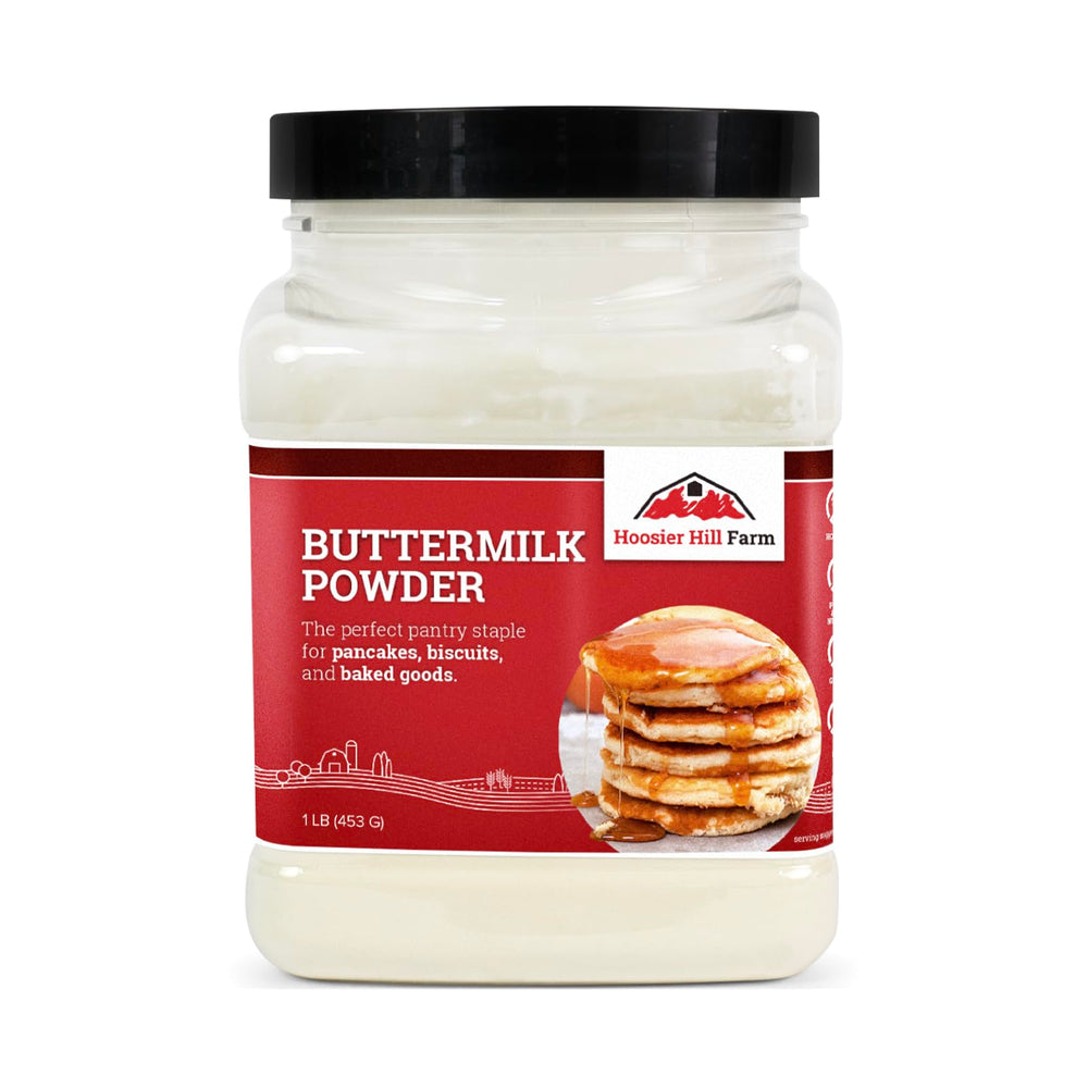 Hoosier Hill Farm Buttermilk Powder jar front label, versatile pantry staple