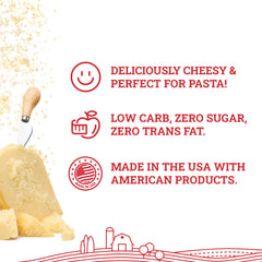 Hoosier Hill Farm Parmesan Cheese Powder on pasta adds authentic flavor.