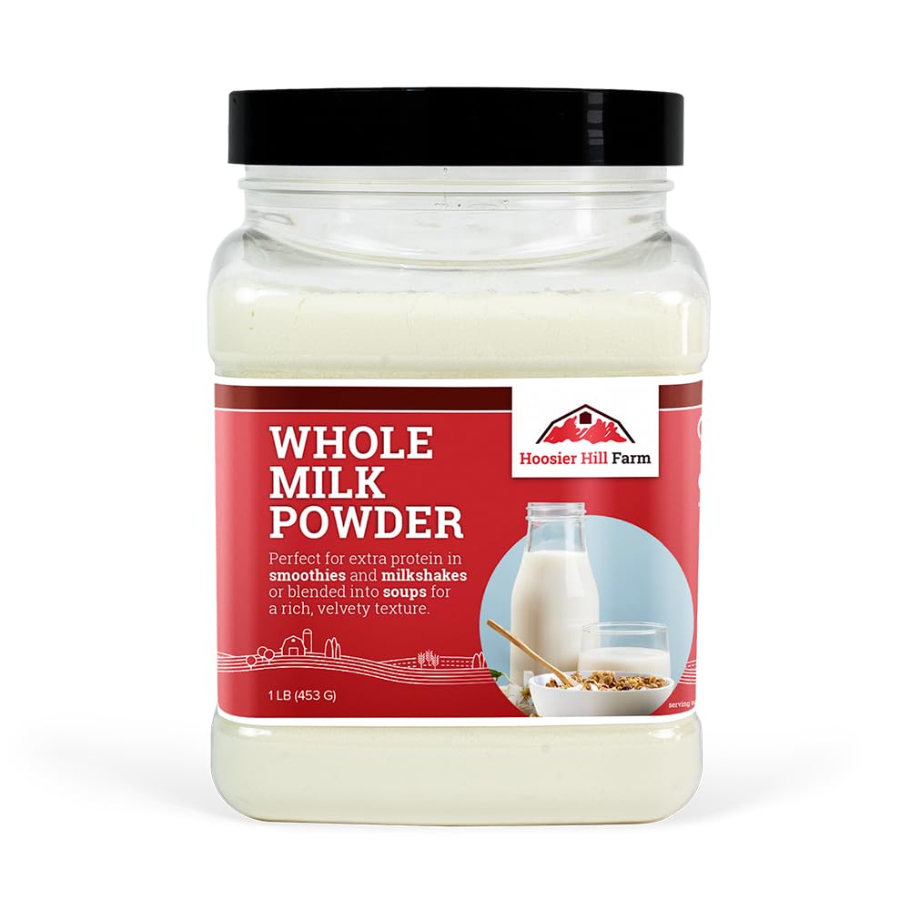 Hoosier Hill Farm Whole Milk Powder packaging front view for cooking and baking versatility