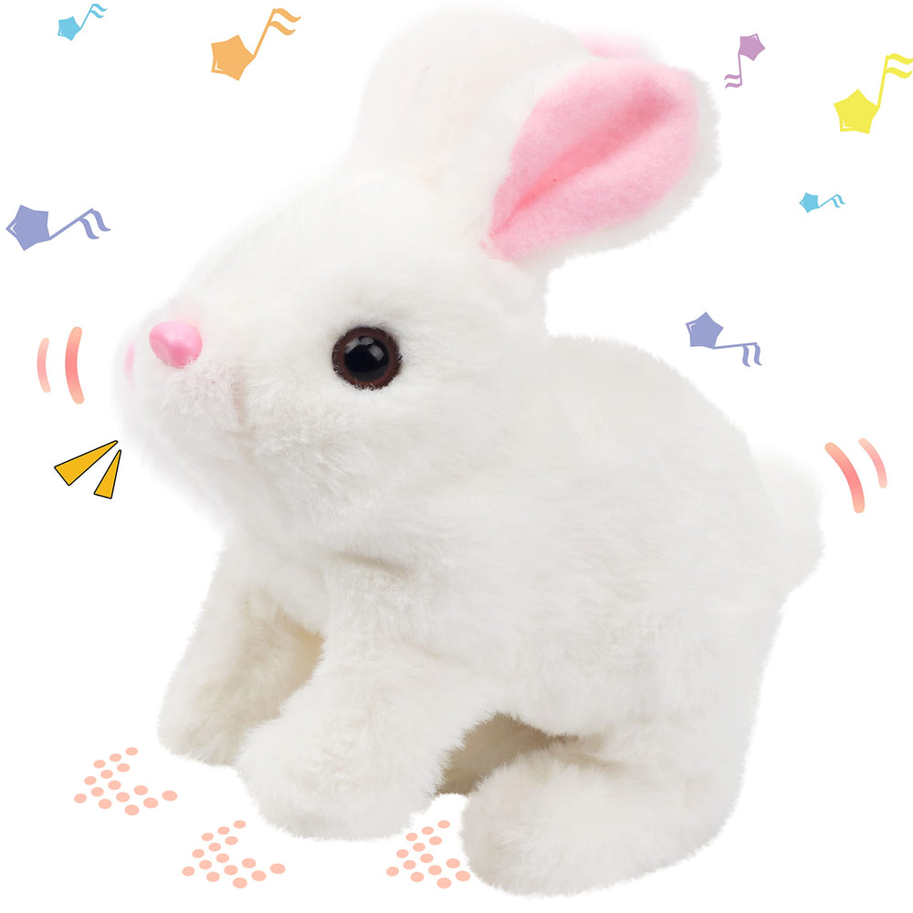 Hopearl hopping rabbit front view, compact plush ideal for little hands.