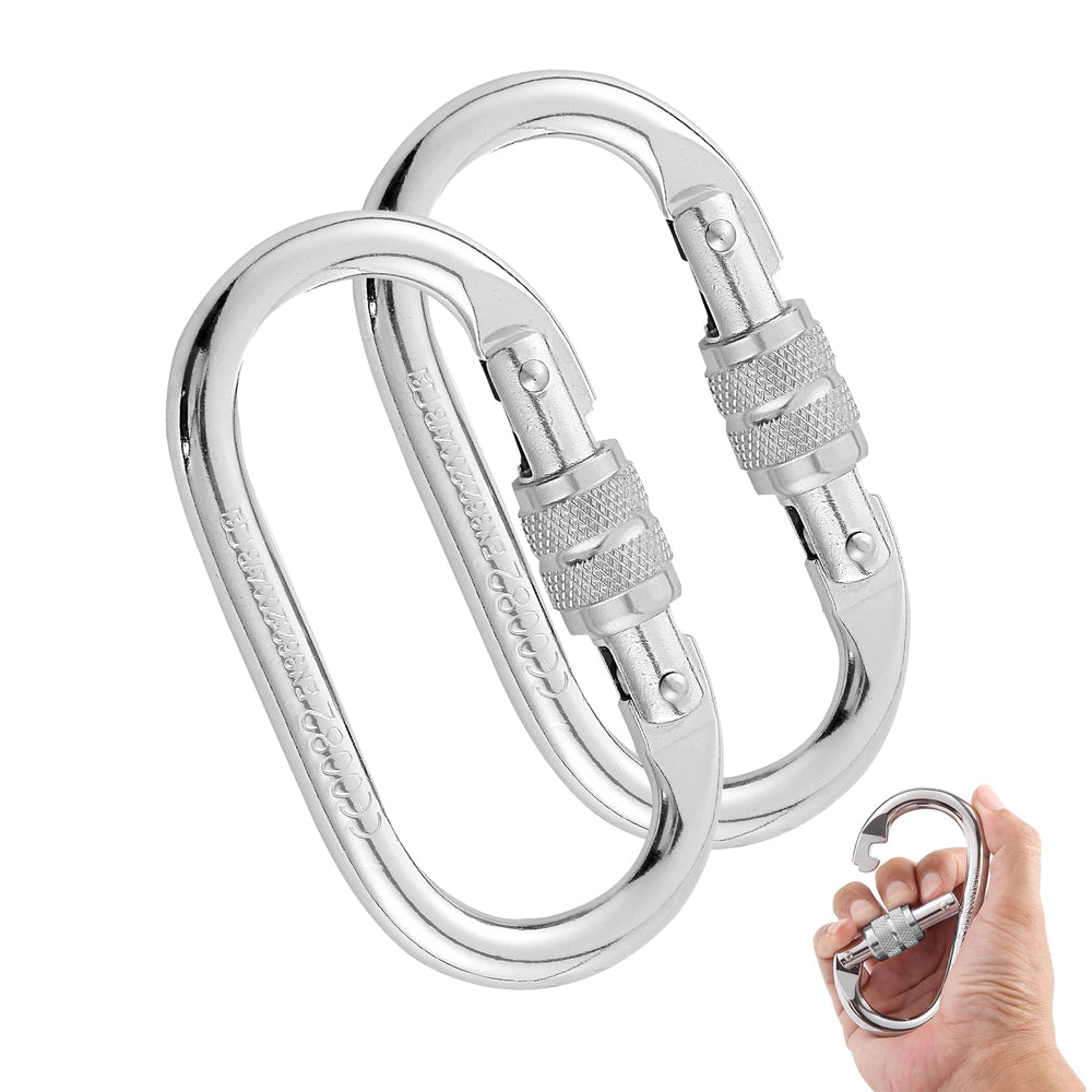 Hopeseily oval screw-gate carabiner with secure locking for versatile outdoor use.