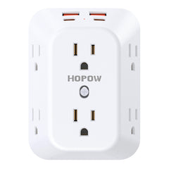 HOPOW outlet extender with 6 outlets and 4 USB ports enables simultaneous device charging.