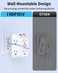 HOPOW wide-spaced outlets prevent large plugs from blocking others.