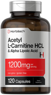 Horbäach Acetyl L-Carnitine HCL bottle showing purity and potency.