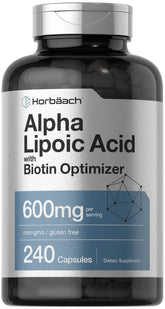 Horbäach Alpha Lipoic Acid 600mg bottle for daily antioxidant use.
