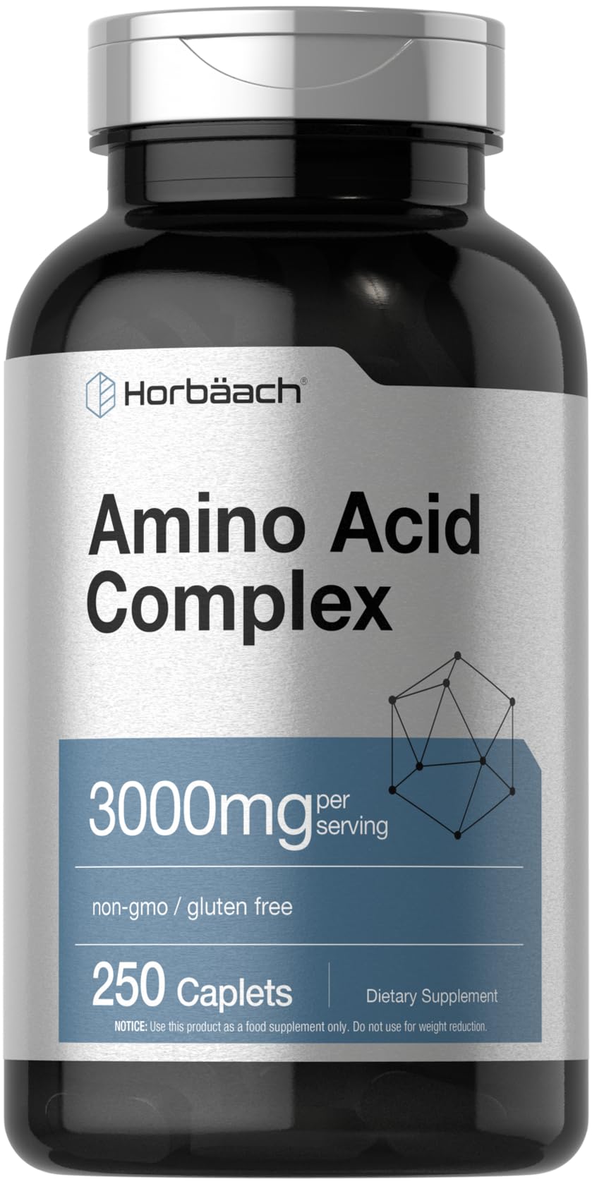 Horbaach Amino Acid Complex 3000mg bottle front showing premium formula for daily support.