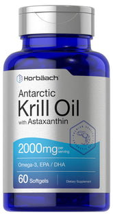 Horbäach Antarctic Krill Oil 2000mg bottle with Astaxanthin for daily omega-3 support.