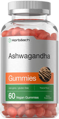 Horbaach Ashwagandha Gummies tropical flavor bottle on kitchen counter for daily wellness.