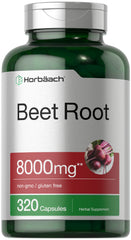 Horbäach Beet Root Powder Capsules bottle shows gluten-free, non-GMO formula in daily use.