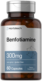 Horbaach Benfotiamine 300mg bottle with easy daily capsules