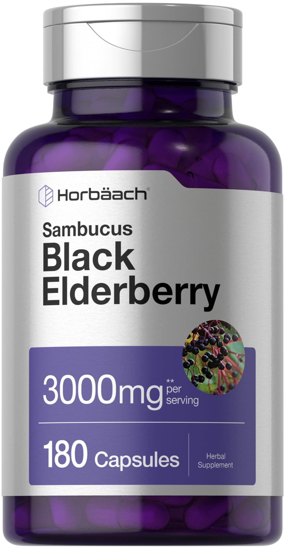 Horbäach Black Elderberry bottle for a daily supplement routine.