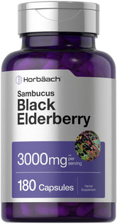 Horbäach Black Elderberry bottle for a daily supplement routine.