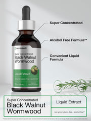 Horbäach Black Walnut Hull Wormwood Extract tincture label confirms gluten-free and non-GMO status