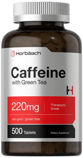 Horbäach caffeine pills bottle front showing energy support for workouts.
