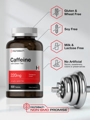 Green tea extract image with Horbaach caffeine pills and antioxidants focus.