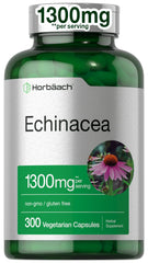 Horbäach echinacea extract capsules bottle, vegan and gluten-free supplement.