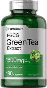 Horbäach EGCG Green Tea Extract pills bottle front view highlighting high potency antioxidants.