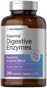 Horbaach Essential Digestive Enzymes bottle front showing comprehensive enzyme blend for daily digestion support