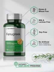 Horbäach Fenugreek capsules bottle top, easy-to-pour quick-release design.