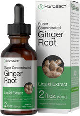 Horbäach Ginger Root Liquid bottle showing alcohol-free extract for easy flavoring.
