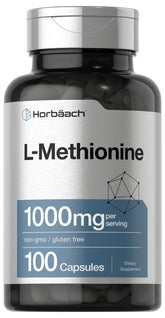 Horbäach L-Methionine bottle front showing premium supplement packaging for balanced amino acids