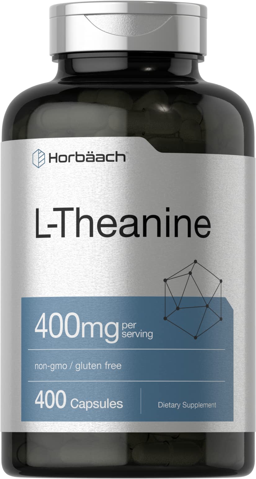 Horbäach L-Theanine 400mg bottle front view for daily calm focus