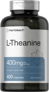Horbäach L-Theanine 400mg bottle front view for daily calm focus