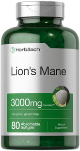 Horbäach Lions Mane softgel bottle for easy daily supplementation and focus support