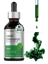 Horbäach Liquid Chlorophyll Drops bottle with vegan, gluten-free formula for daily vitality.