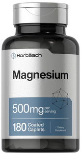 Horbäach Magnesium 500mg bottle front view shows clean, gluten-free packaging.