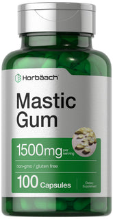 Horbaach Mastic Gum bottle front showing 1,500 mg capsules for daily use