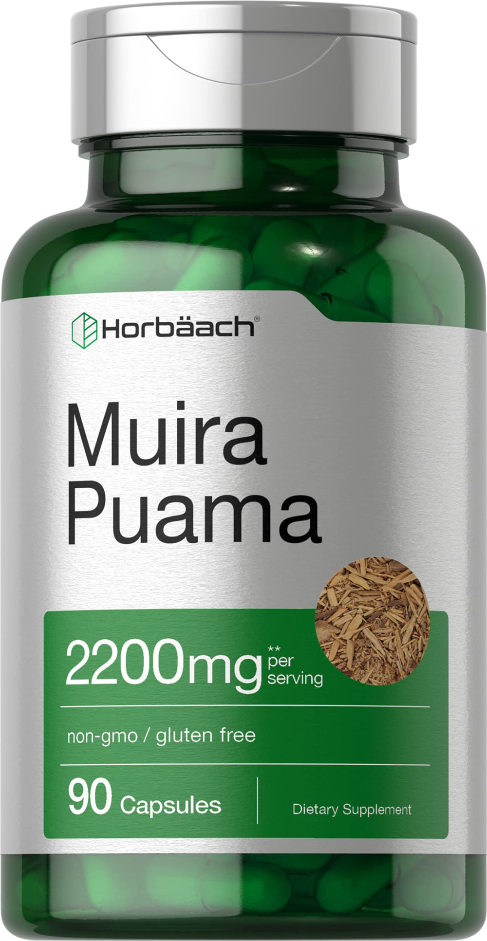 Horbäach Muira Puama root bottle with convenient daily capsules for wellness routine