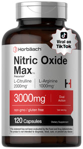 Horbäach Nitric Oxide Supplement bottle with capsules for daily workouts.