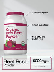Horbäach Organic Beet Root Powder close-up highlights fine texture for shakes.