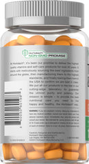 Horbäach peach flavored gummies pack, vegan and non-GMO ingredients showcased