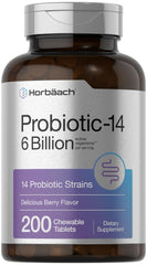 Horbäach Probiotics bottle showing 6 Billion CFUs for daily gut balance.