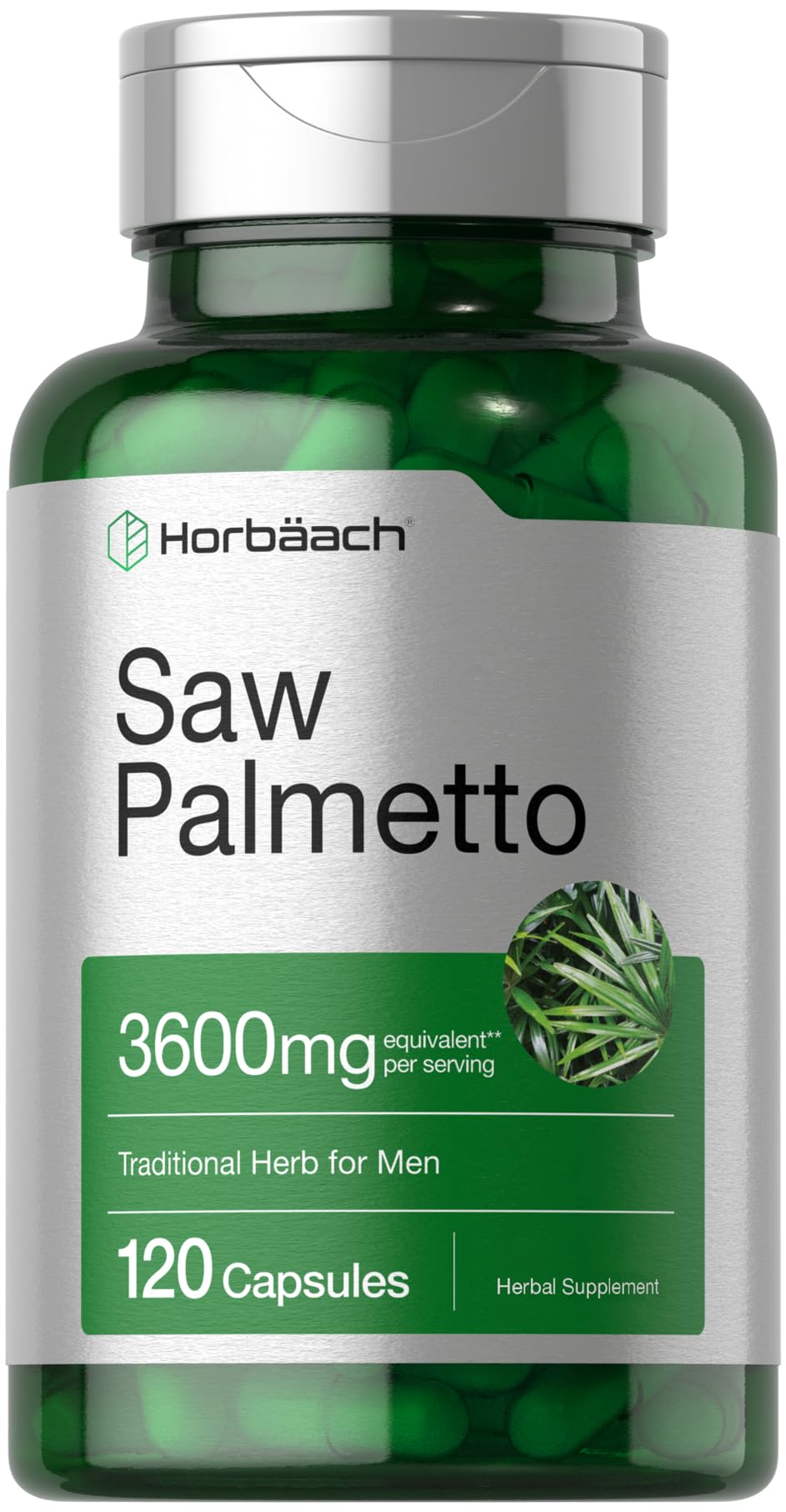 Horbäach Saw Palmetto bottle pour for easy daily dosing