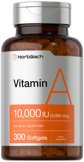 Horbäach Vitamin A 10000 IU softgels bottle front for daily supplementation.