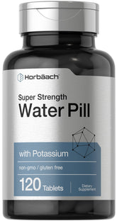 Horbäach Water Pills bottle front showing the super strength formula for daily wellness
