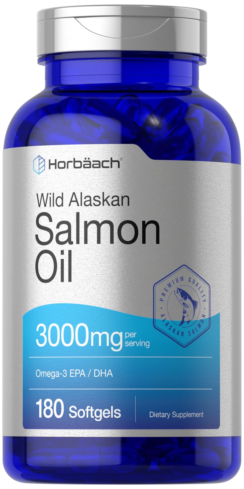 Horbäach Wild Alaskan Salmon Oil bottle with high-potency EPA and DHA for daily omega-3 support