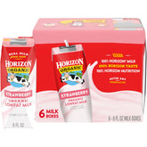 Horizon Organic shelf-stable 1% lowfat strawberry milk box ready for lunchboxes.