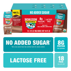 Horizon Organic UHT pasteurized chocolate milk box with long shelf life.