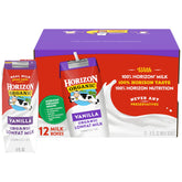 Horizon Organic vanilla milk box on the go, convenient protein for busy days.