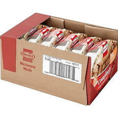 HORMEL COMPLEATS Turkey & Dressing tray on pantry shelf, a convenient shelf-stable option.